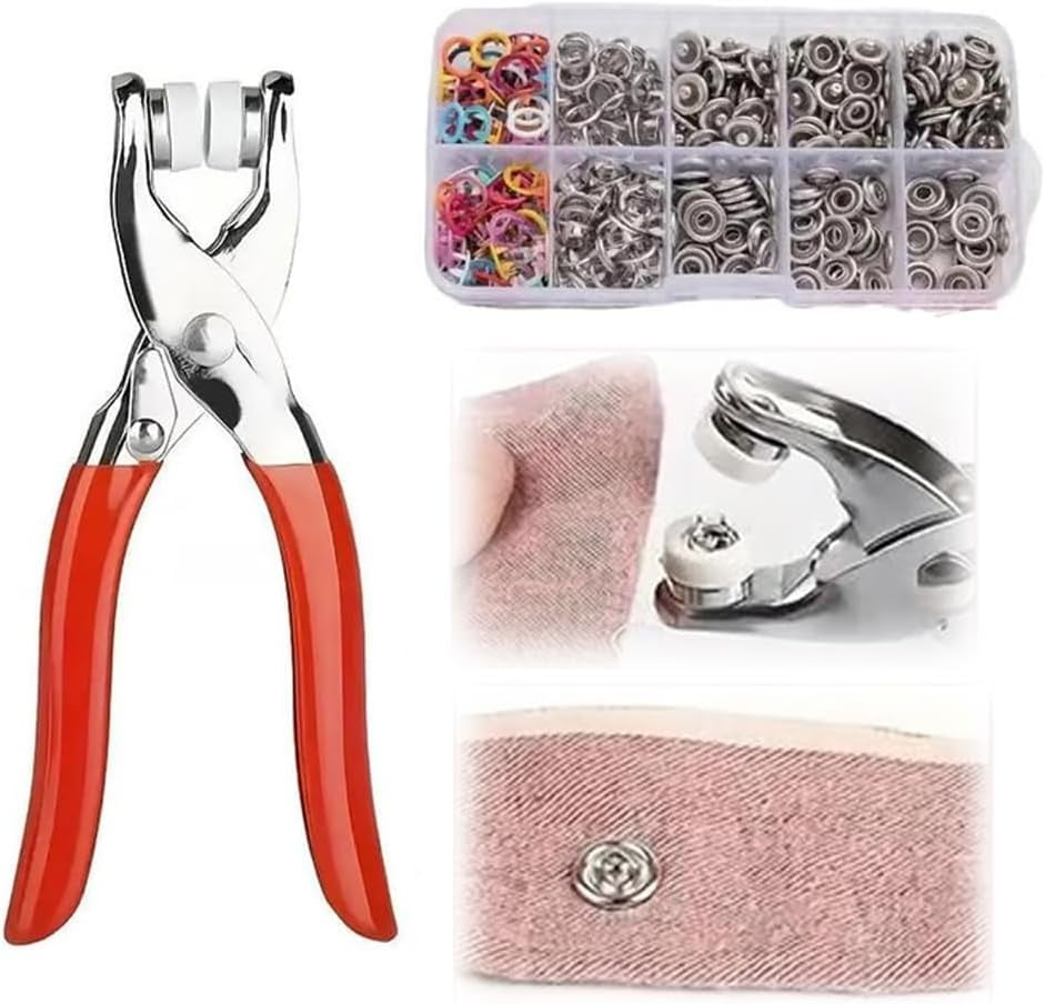 Sewing Kit with 100PCS Metal Buttons - Manual Pliers Tool Included, Snap Metal Button Kit with Tool for Fabric, Buttons and Pliers Tools Kits, Button System for DIY Crafts Clothe (Red-100pcs)