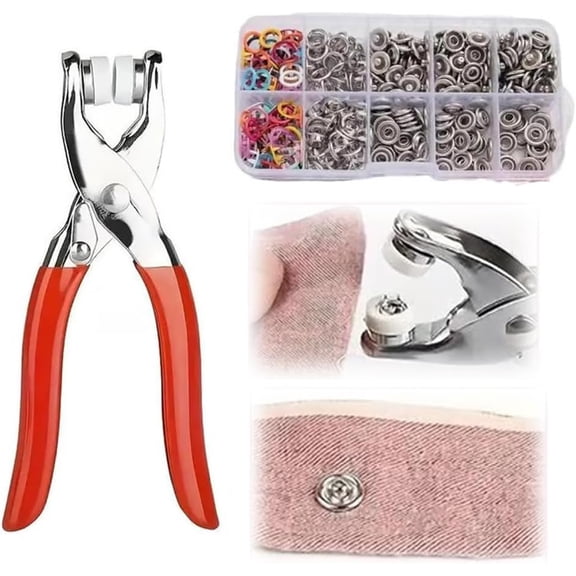 Sewing Kit with 100PCS Metal Buttons - Manual Pliers Tool Included, Snap Metal Button Kit with Tool for Fabric, Buttons and Pliers Tools Kits, Button System for DIY Crafts Clothe (Red-100pcs)