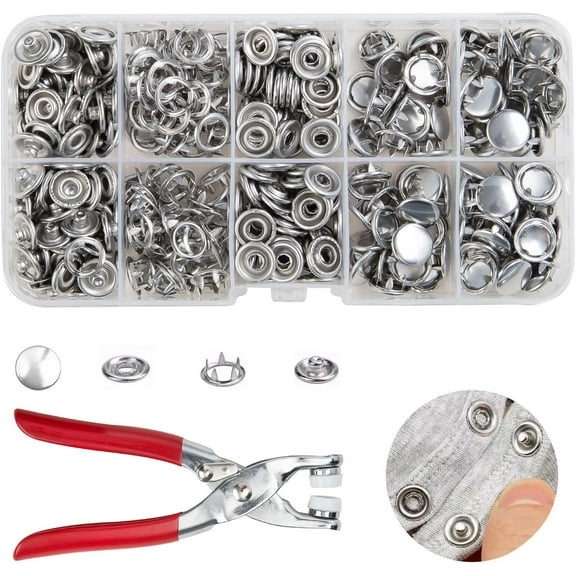 Sewing Kit with 100PCS Metal Buttons, Sets Metal Snap Buttons Kit with Fastener Pliers - 100PCS 9.5mm Snap Fasteners for DIY Crafts, Clothing and Fabric Projects