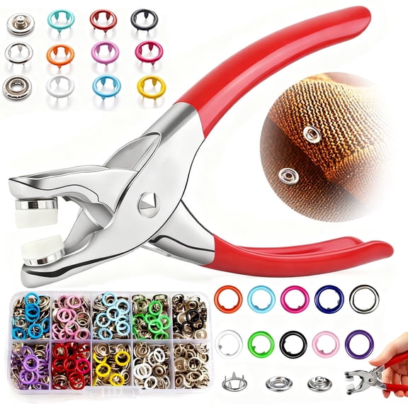 Sewing Kit with 100pcs Metal Buttons-Manual Pliers Tool Included,100 Pcs Invisible Colored Metal Buckle & Manual Pressure Pliers Kit,Five Claw Buckle Tool Set,for Clothes,Jeans,Bag