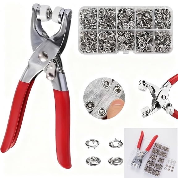 Sewing Kit with 100pcs Metal Buttons-Manual Pliers Tool Included,100 Pcs Invisible Colored Metal Buckle & Manual Pressure Pliers Kit,Five Claw Buckle Tool Set,for Clothes,Jeans,Bag