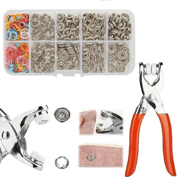 Sewing Kit with 100pcs Metal Buttons – Manual Pliers Tool Included, Color or Silver 100/200 PCS 9.5mm Snap Button Kit for DIY Crafts Sewing Fabric Clothes Bag Jean (Color 100 PC)