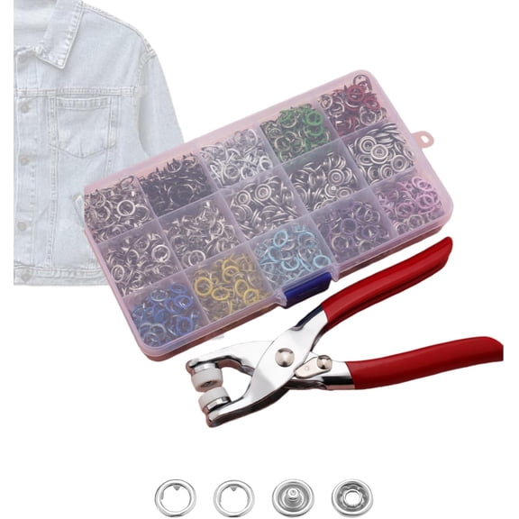 Sewing Kit with 100pcs Metal Buttons – Manual Pliers Tool Included, Manual Pressure Pliers for Sewing, for DIY Crafts Fabric Clothes Bag Jean, Easy to Use