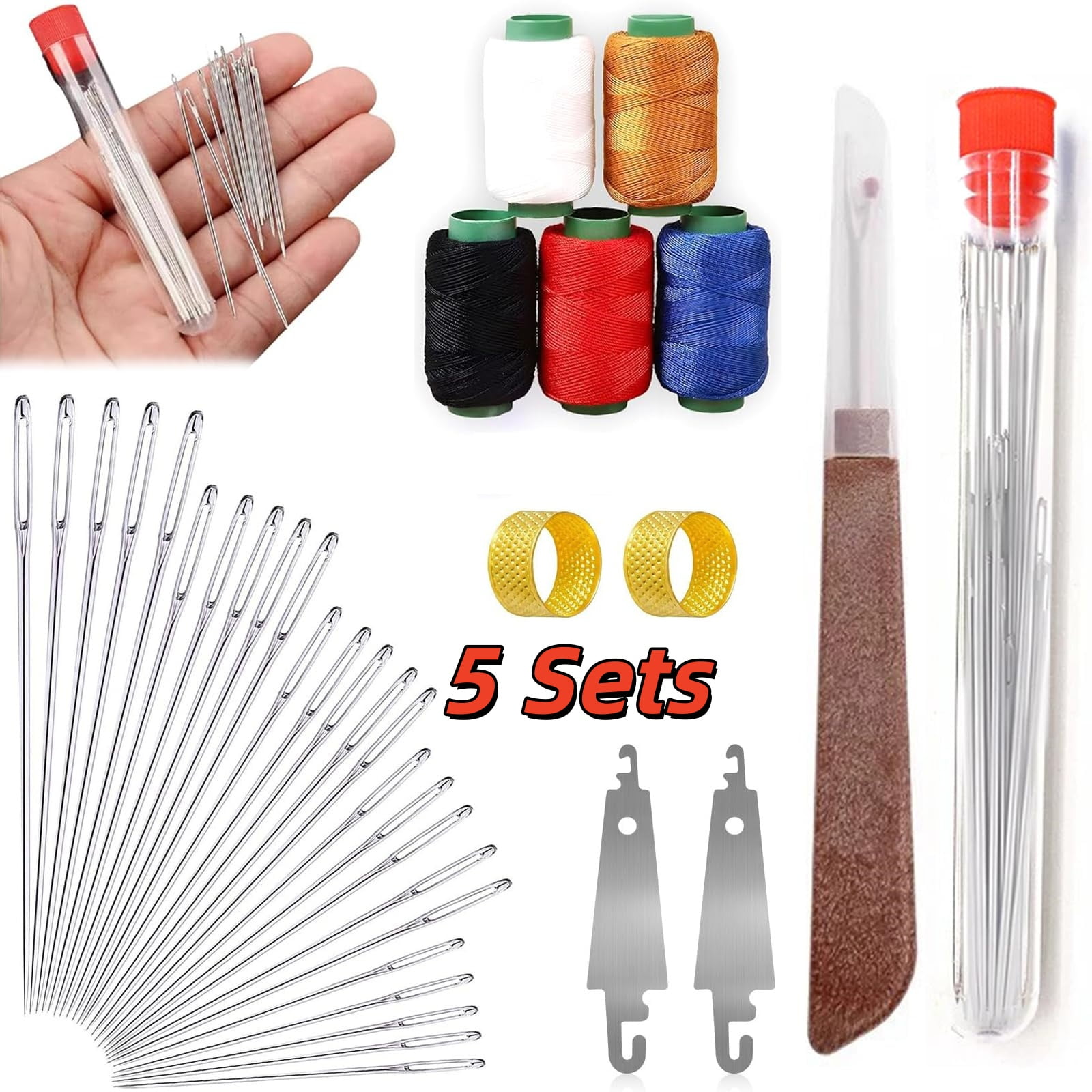 Sewing Kit, 36 PCS Big Eye Stainless Steel Needles for Hand Sewing, 2025 Beginner-Friendly Professional Stainless Steel Sewing Needles Kits, DIY Hand Craft Set for Handcraft Lovers(5 Sets)