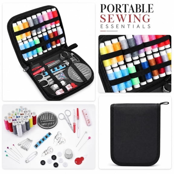 Sewing Kit, 86-Piece Steel Sewing Needles Kit with Thimbles for Hand Sewing, Household Sewing Supplies and Accessories, Mini Travel Sewing Kit for Adults, 6X5X1.5 Inch Compact