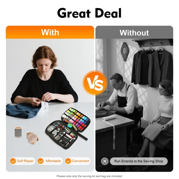 Sewing Kit for Adults, 99 PCS of Home Travel and Emergency Sewing Supplies, Portable Sewing Box Kit, Contains Thread, Scissors, Needles for Traveler, Sewing Accessories Practical