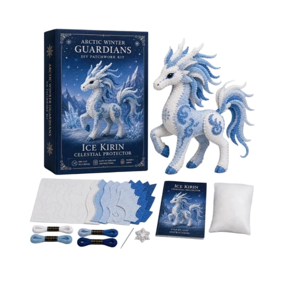 Sewing Kit for Adults, Diy Fantasy Ocean Series Ice Kirin Patchwork Set, Easy Crafts for Adults, Beginner Friendly Plush Making for Craft Lovers, Ideal Holiday Gift, Complete with