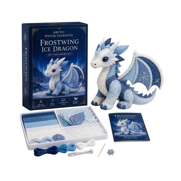 Sewing Kit for Adults, Diy Frost Dragon Felt Patchwork Set, Beginner Sewing Kit to Make Soft Small Stuffed Animal, Ideal Craft Kit for Adults for Cozy Leisure Time, Perfect