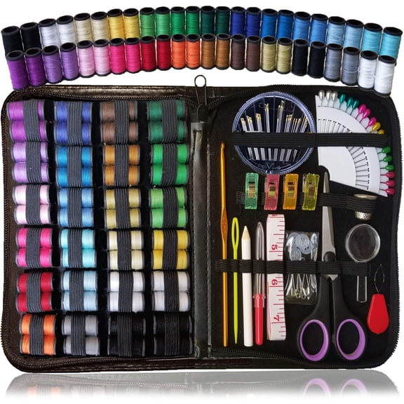 Sewing Kit for Adults and Kids (119 PCS) - Small Beginner Set w/Multicolor Thread, Needles, Scissors, Thimble & Clips - Emergency Repair and Travel Kits - Sewing Accessories and Supplies