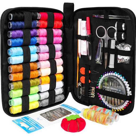 Sewing Kit for Adults and Kids -GIXUSIL 133Pcs Small Beginner Set w/Multicolor Thread, Needles, Scissors, Thimble & Clips - Emergency Repair and Travel Kits - Sewing Accessories and Supplies