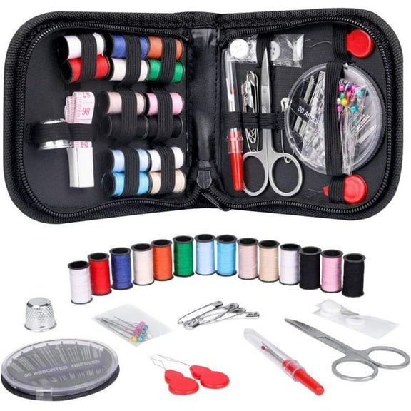 Sewing Kit for Beginners with Scissors, Thread, Needles, Buttons & Thimble, Complete Repair Set for Quick Fixes, Ideal for Travel, Home Use, and Emergency Repairs FAJHHA