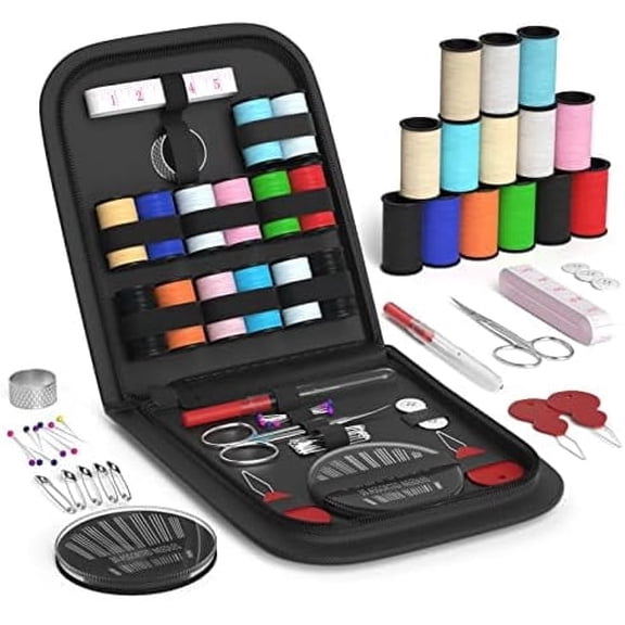 Sewing Kit Christmas Gifts for Women, Grandma, Mom, Adults, Kids, Beginner, Traveler, Emergency, Portable Sewing Supplies Contains Tape Measure, Scissors, Thread, Sewing Needle (Black, S)