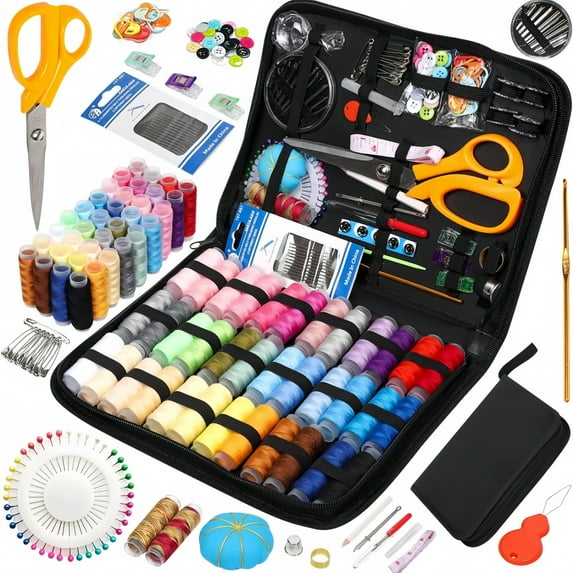 Sewing Kit Complete Set with Threads Needles Scissors Tape Measure Buttons and More for DIY Handcraft Projects Home and Travel