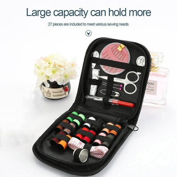 Sewing Kit Home Sewing Supplies Set Portable Needle and Thread Kit Emergency Mending Accessories for Travel Beginners DIY Repairs with Storage Case Holder #704 Black
