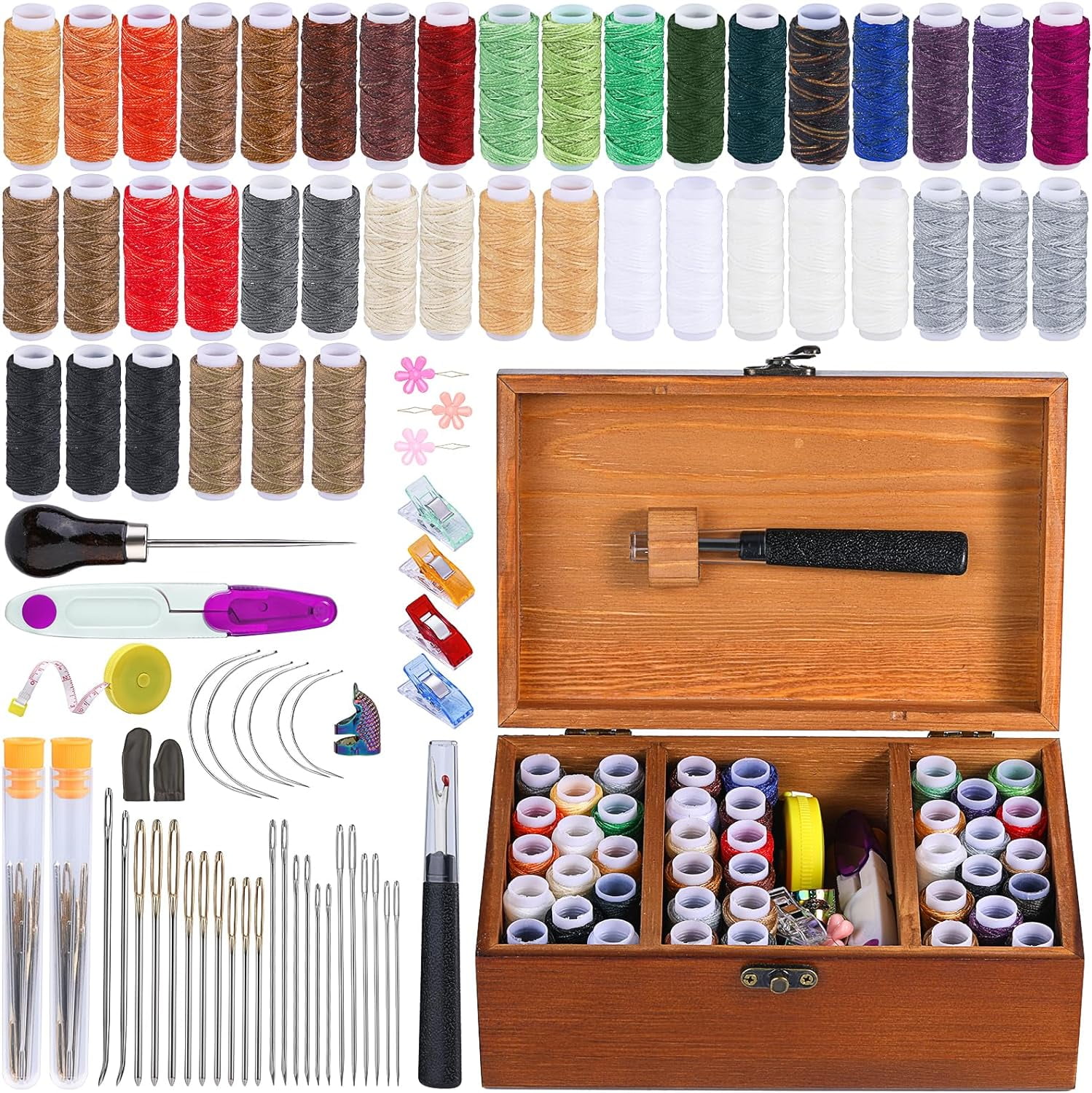 Sewing Kit, Leather Sewing Kit, Upholstery Repair Kit, Leather Sewing Tools with Large-Eye Stitching Needles, Waxed Thread, Leather Stitching Kit for DIY Leather Craft