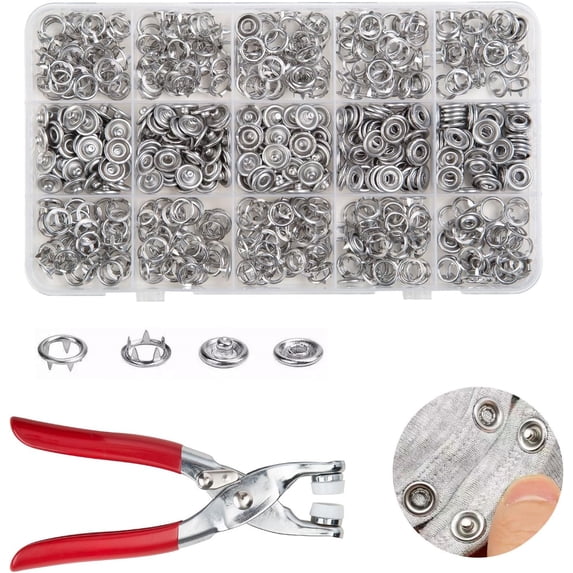 Sewing Kit with Metal Buttons - Complete Snap Button Tool Kit with Fastener Pliers, 100/200pcs Metal Snap Buttons for Clothing Repair, DIY Crafts and Fabric Projects