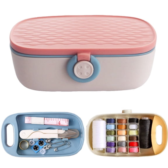 Sewing Kit, Portable Kit for Adults, Plastic Box Needle and Thread Accesories Supplies Pink 15.5x6cm(6.1x2.36in)