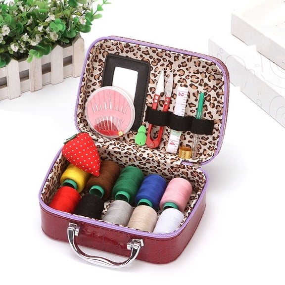 Sewing Kit, Portable Sewing Kit in Faux Leather Case, for Adults, Beginners, Needle and Thread Kit, Contains Thread, Scissor, Needles, Measuring Tape