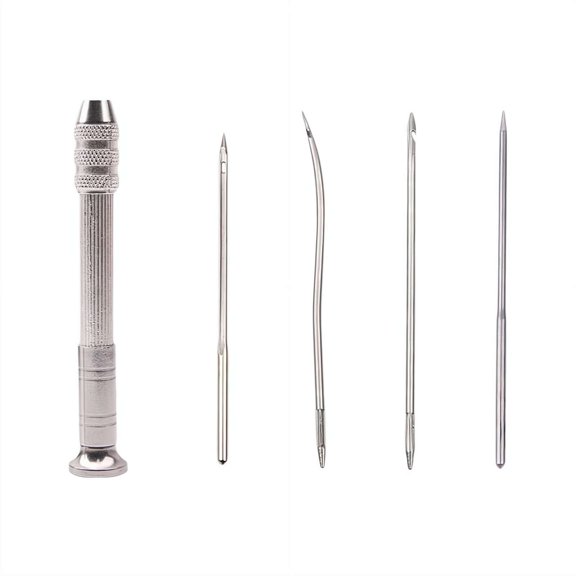 Sewing Kit, Professional Leather Sewing Needle with Handle, Hand Sewing Tool for Leather Canvas Shoe Repair, Saddle Coat Bookbinding – Alloy Metal Craft Kit