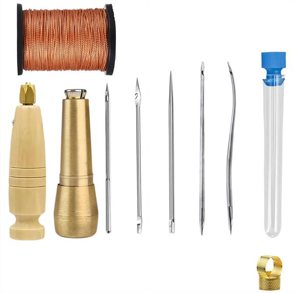 Sewing Kit, Professional Leather Sewing Needle with Handle, Hand Sewing Tool for Leather Canvas Shoe Repair, Saddle Coat Bookbinding – Alloy Metal Craft Kit