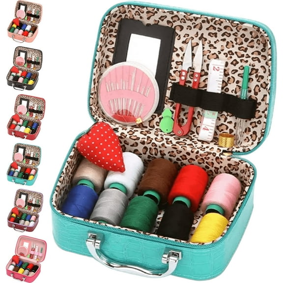 Sewing Kit Storage Box, Sewing Accessories Organizer, Large Home Sewing Basket with Scissors, Sewing Needles, Thimble, Thread, Portable Stitching Repair Kit for Beginner, Women and Men (Purple)