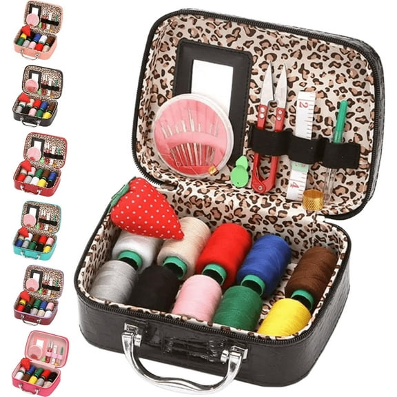 Sewing Kit Storage Box, Sewing Accessories Organizer, Large Home Sewing Basket with Scissors, Sewing Needles, Thimble, Thread, Portable Stitching Repair Kit for Beginner, Women and Men (Purple)