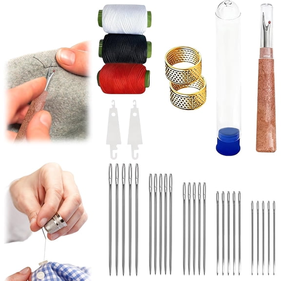 Sewing Kit Threader Awl Seam Ripper for Upholstery Car Seats Shoes BackpacksA