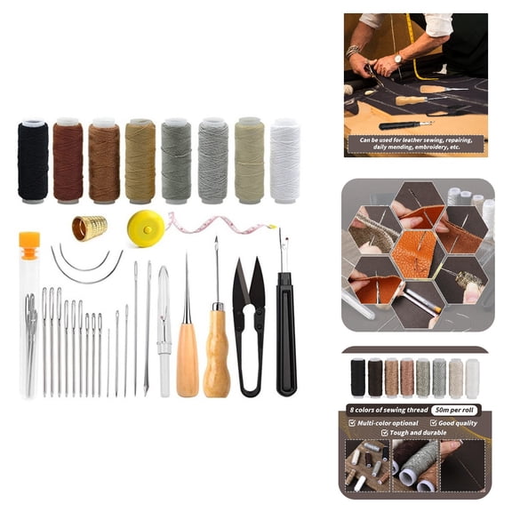 Sewing Kit, Upholstery Repair Sewing Supplies Set, Multi-Color Wax Thread, Hand Sewing Needles, Scissors for Fabric, Couch Repair