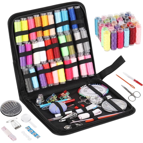 Sewing Kit for Adults, 131 count Portable Hand  and Thread Kit for Sewing, Essential Sewing Supplies and Accessories for Adults, Beginner, , Travel