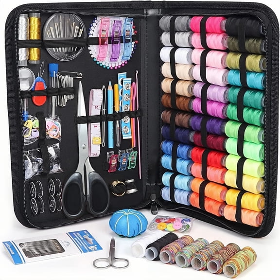 Sewing Kit for Adults, 251 Pcs Complete with Heavy Duty Portable Case for Home, Travel, Emergency Repair, Needle and Thread
