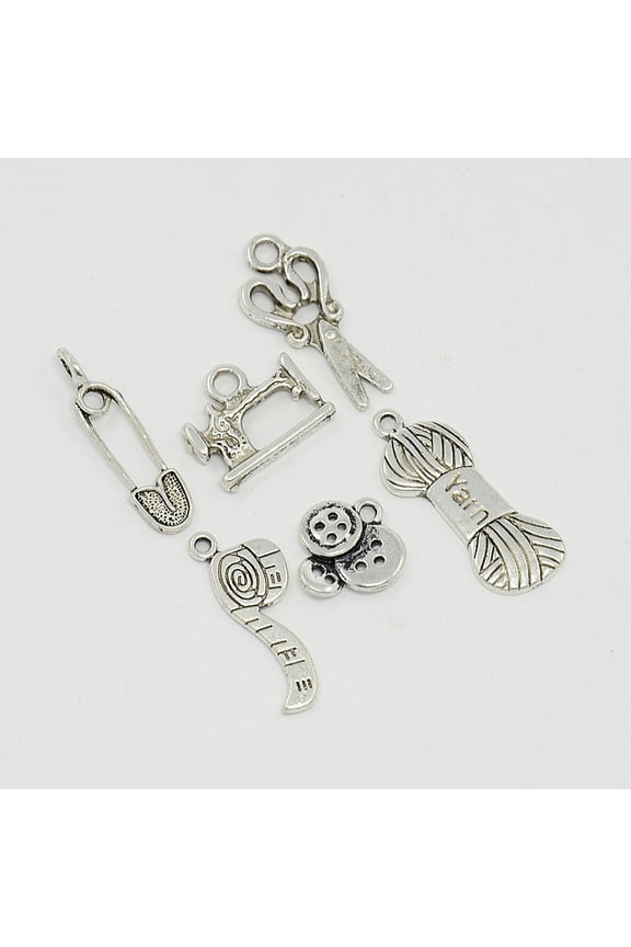 Sewing Knitting Metal Charms Style Alloy Pendants Scissor Pipe Safety Pin Yarn Clew Button Sewing Machine Charms