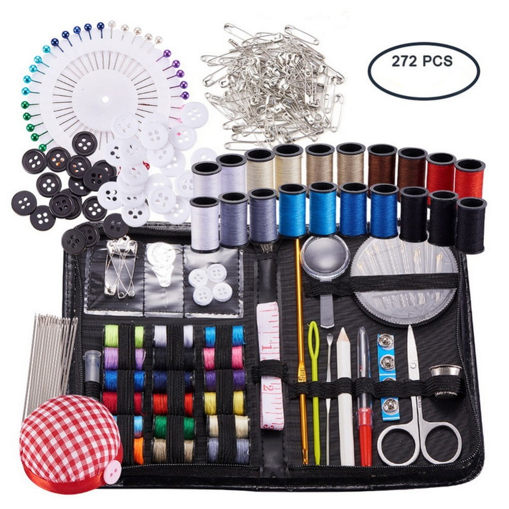 Sewing Knitting Tools Kits 272pcs Sewing Supplies with Buttons Pins Scissors Pencil Sewing Threads Knitting Neddles Crochet Hooks Cloth
