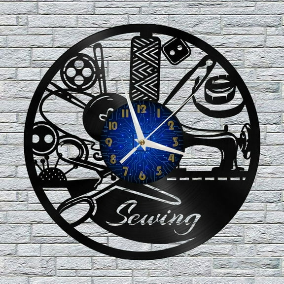 Sewing Machine 2 12 Inch Vinyl Record Wall Clock - Silent, Creative, and Unique Clock for Living Room, Entryway, or Bedroom Decor - Perfect Gift Idea(12 inchs B without LED)