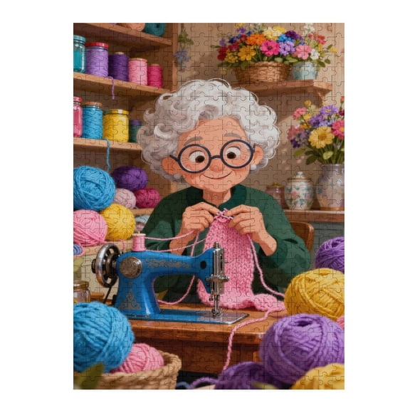 Sewing Machine 500 Piece Puzzle for Adults, Cozy Craft Room Floral Embroidery Jigsaw, Grandma Knitting World, Relaxing Family Activity, Challenging Puzzle