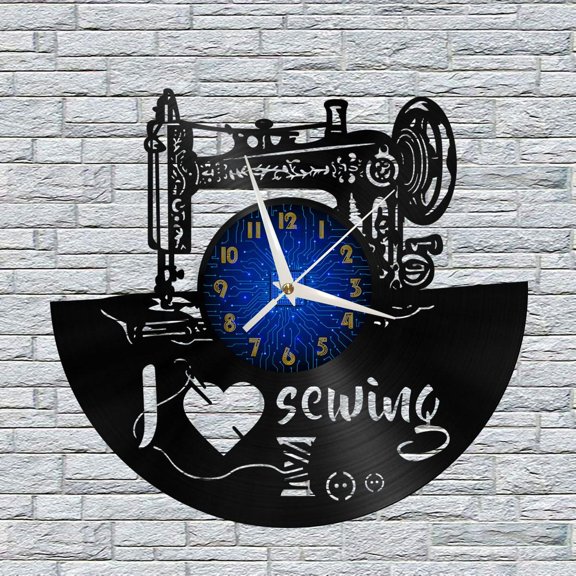 Sewing Machine 7 12 Inch Vinyl Record Wall Clock - Silent, Creative, and Unique Clock for Living Room, Entryway, or Bedroom Decor - Perfect Gift Idea(12 inchs B without LED)