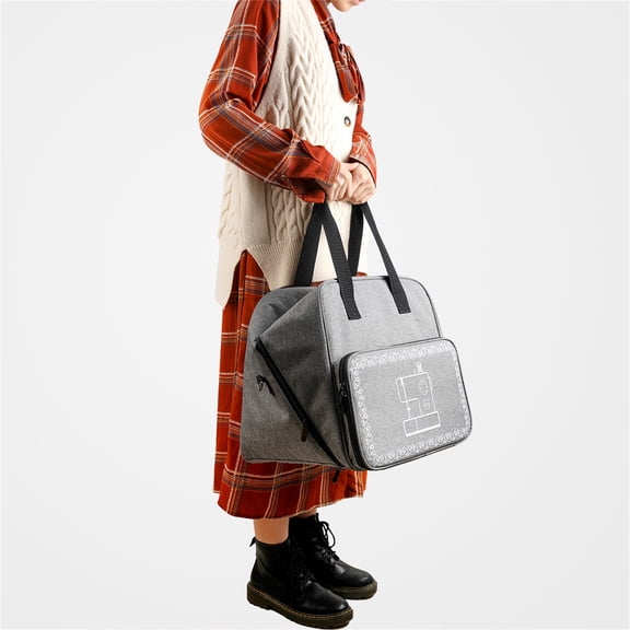 Sewing Machine Bag Oxford Cloth Carrying Case, Portable Travel Storage Pouch with Accessory Pockets for Mini Sewing Machines, Protective Tote with Handles Gray