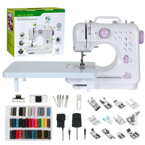 Sewing Machine for Beginners, Mini Sewing Machine Built-in 12 Stitches, 13 Replaceable Presser Feet, Extension Table, Light, Reverse Sewing, 2 Speed Foot Pedal, Portable Sewing Kit