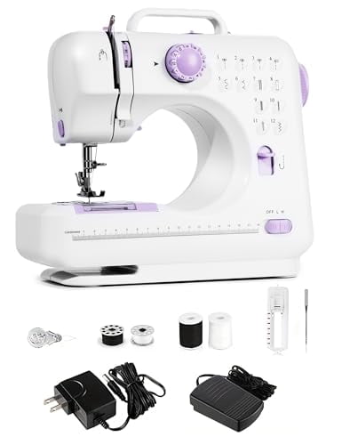 Sewing Machine for Beginners - Portable Electric Hand Mini Sewing Machine 12 Built-In Stitches with 2 Speed Foot Pedal Small Handheld Maquina de Coser Purple