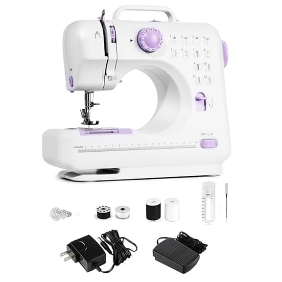 Sewing Machine for Beginners - Portable Electric Hand Mini Sewing Machine 12 Built-In Stitches with 2 Speed Foot Pedal Small Handheld Maquina de Coser Purple