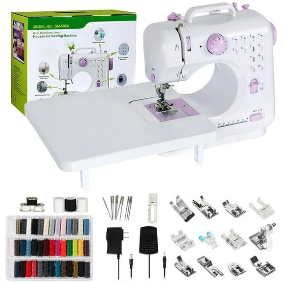 Sewing Machine for Beginners, Portable Mini Sewing Machine with 13 Replaceable Presser Feets, Built-in 12 Stitches, Extension Table, 39 Colors Thread, Reverse Sewing, 2 Speed Foot Pedal, Sewing Kit