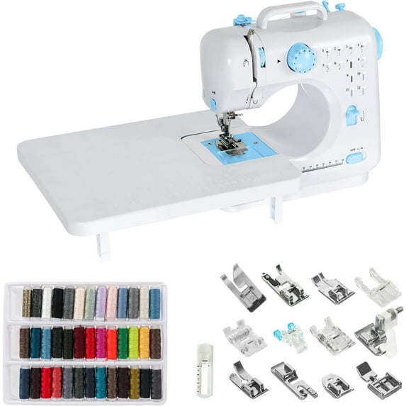 Sewing Machine for Beginners, Portable Mini Sewing Machine with 13 Replaceable Presser Feets, Built-in 12 Stitches, Extension Table, 39 Colors Thread, Reverse Sewing, 2 Speed Foot Pedal, Sewing Kit