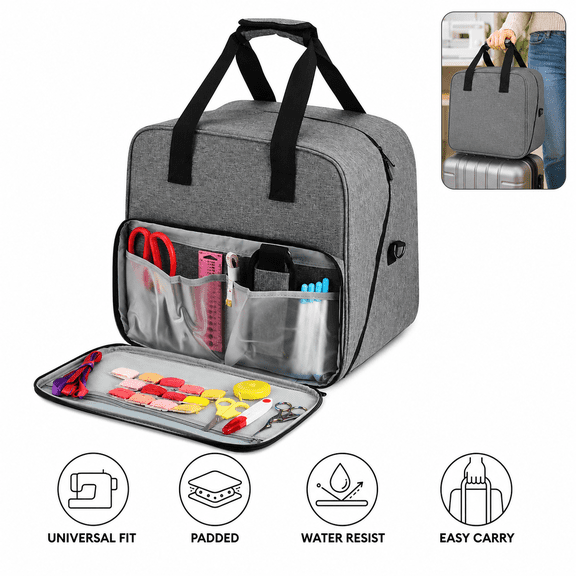 Sewing Machine Carrying Case, Tote Bag with Shoulder Strap for Most Sewing Machines Accessories, Gray