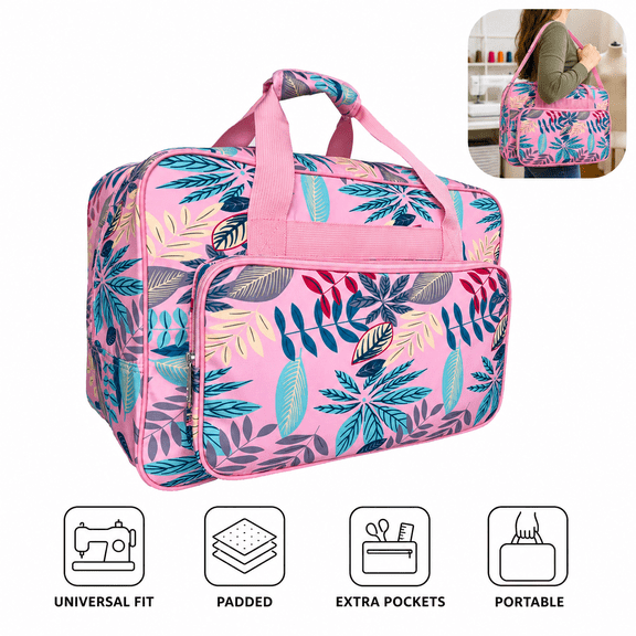 Sewing Machine Carrying Case, Universal Tote Bag for Standard Machines, Padded Storage Organizer with Pockets