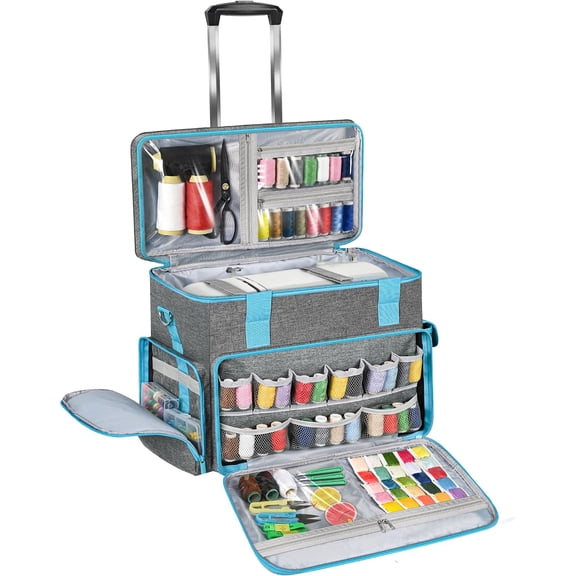Sewing Machine Case with Wheels, Foldable Rolling Sewing Machine CaseTote Bag with Bottom Support Board & Adjustable Shoulder Strap, Compatible with Singer, Brother, Janome Standard Sewing Machines