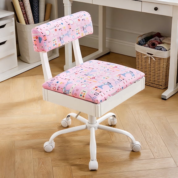 Sewing Machine Chair with Storage, Adjustable Height Swivel Sewing Chair with Wheels, Upholstered Craft Chair with Drawers for Sewing Room, Craft Room, Home Office (Sewing Pattern Print)