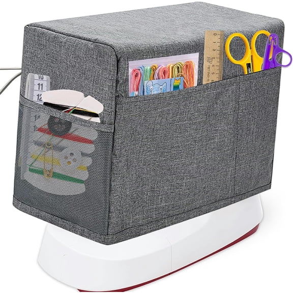 Sewing Machine Cover, Protective Cover with Storage Pocket and Side Handles, Sewing Machine Cover Dust Cover for Most Standard Sewing Machine etc, Printed Sewing Patterns(Grey)