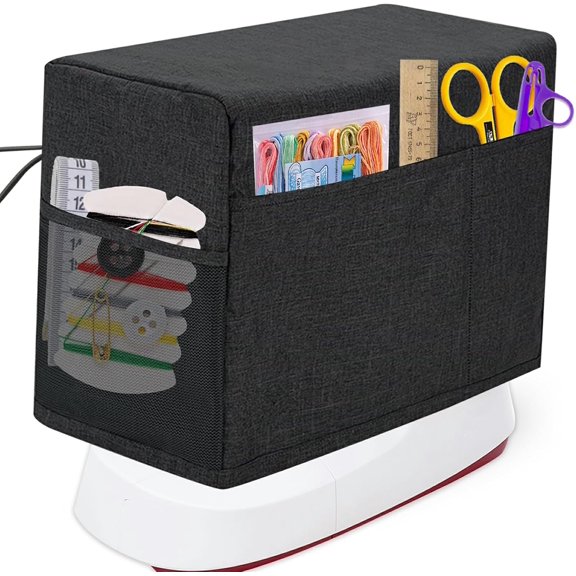 Sewing Machine Cover - Protective Dust Cover with Storage Pocket and Side Handles, Fits Most Standard Machines, Printed Sewing Patterns (Black)