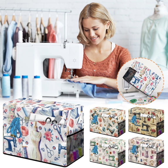Sewing Machine Cover with Floral Print, Dustproof Protective Storage Bag for Accessories, Lightweight Organizer for Home Sewing