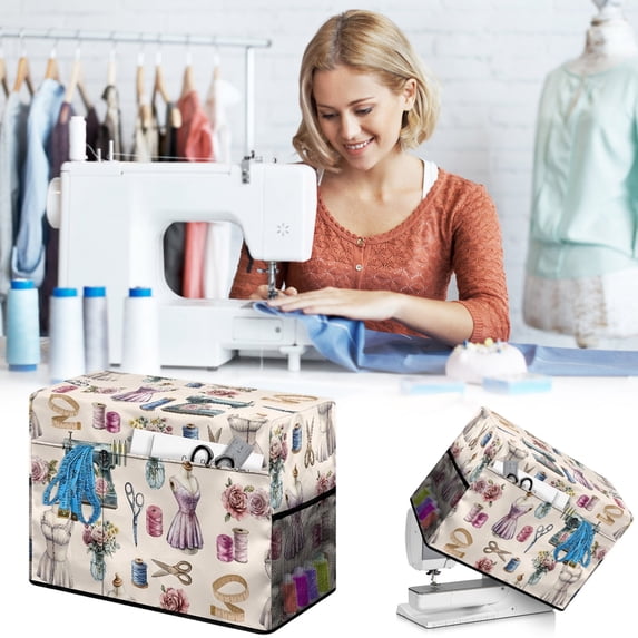 Sewing Machine Cover with Floral Print, Dustproof Protective Storage Bag for Accessories, Lightweight Organizer for Home Sewing