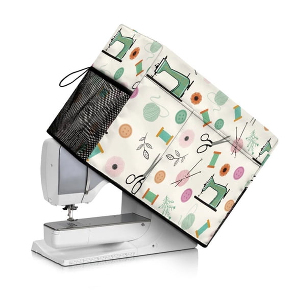 Sewing Machine Cover with Storage Pockets Sewing Element Pattern Protective Dust Covers for Most Standard Sewing Machines and Accessories